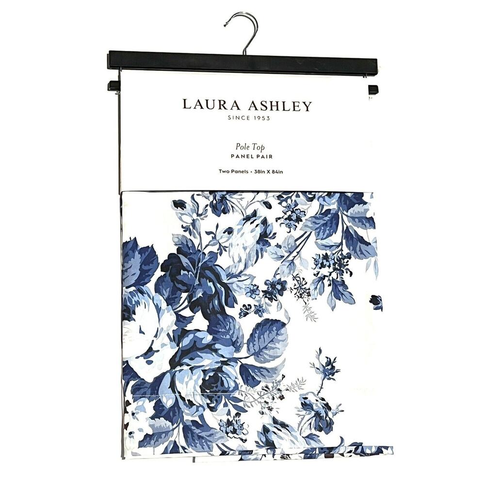 Laura Ashley Floral Blue White Roses Window Curtains 2 Panels 38x84” Joyce